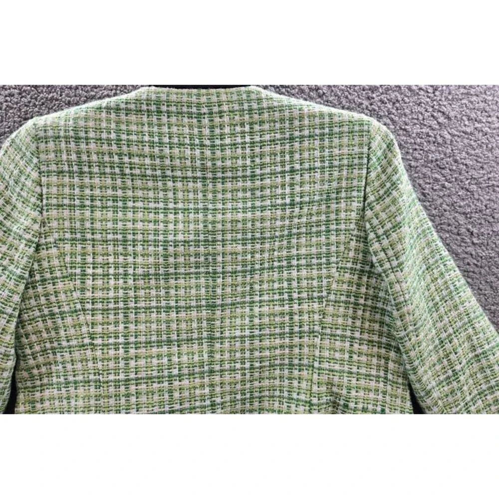 Kasper Petite Tweed Collarless Open-Front Jacket Women's 8P Spring Green Multi